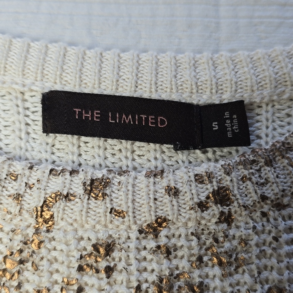The Limited Women Gold Foil Snakeskin Animal Print Knit Sweater 3/4 Sleeve - Picture 3 of 10